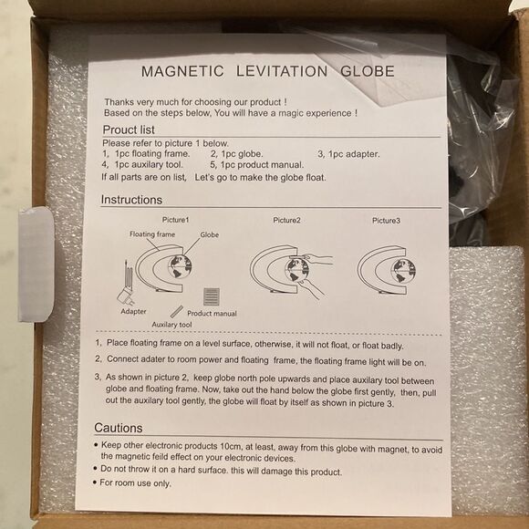 Levitation Globe with LED Lights Magnetic Floating World Map Silver/Black NEW - Picture 5 of 6